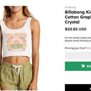 Billabong Kids' Stars Shine Cotton Graphic Crop Tank in Salt Crystal